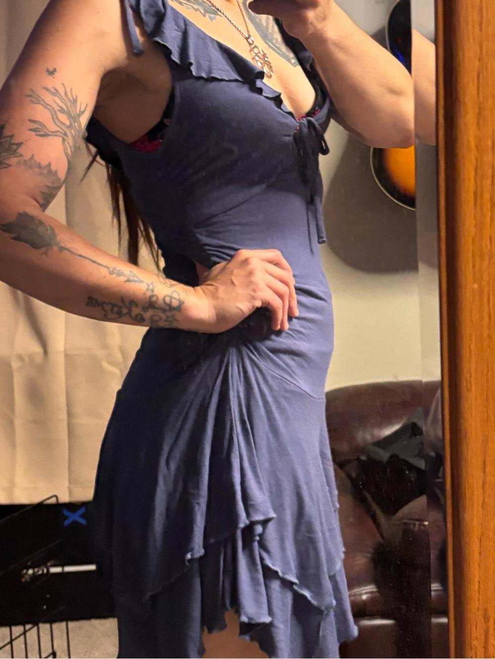 wild fable Blue Ruffle High-Low Tie-Front Dress